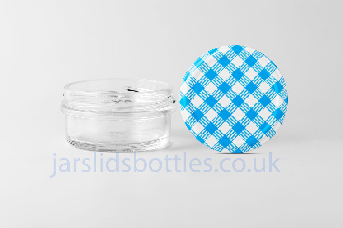 65ml low profile squat glass jar blue gingham lid