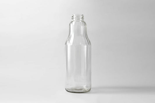 Glass juice bottle 1.0 L Fruit. Lids included.
