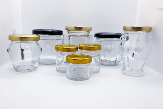 glass jars with gold lid
