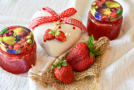 Strawberry jam in glass jars