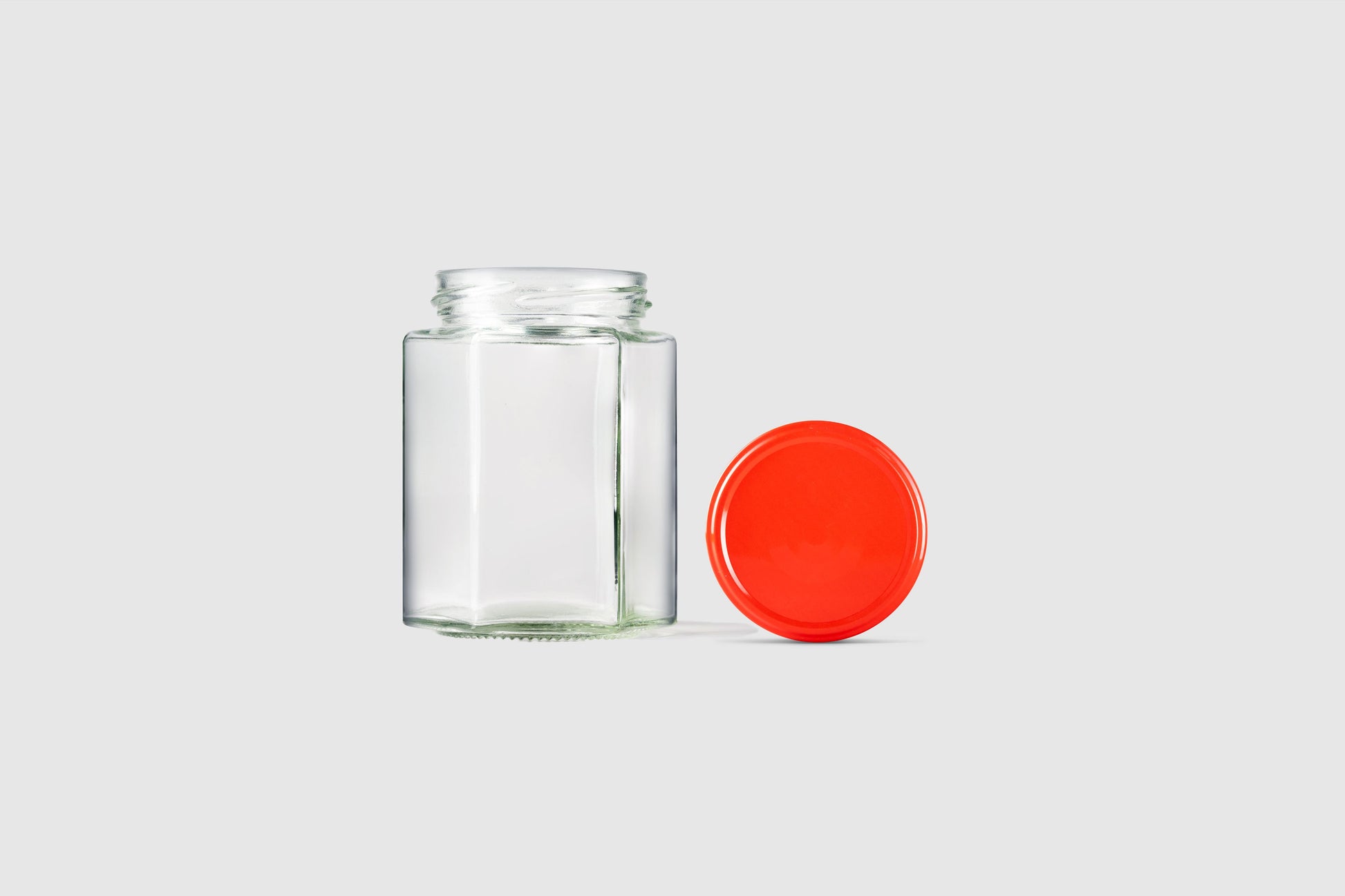 196ml hexagonal glass jars red lids