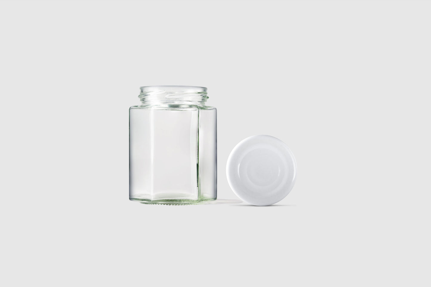 196ml hexagonal glass jars white lids