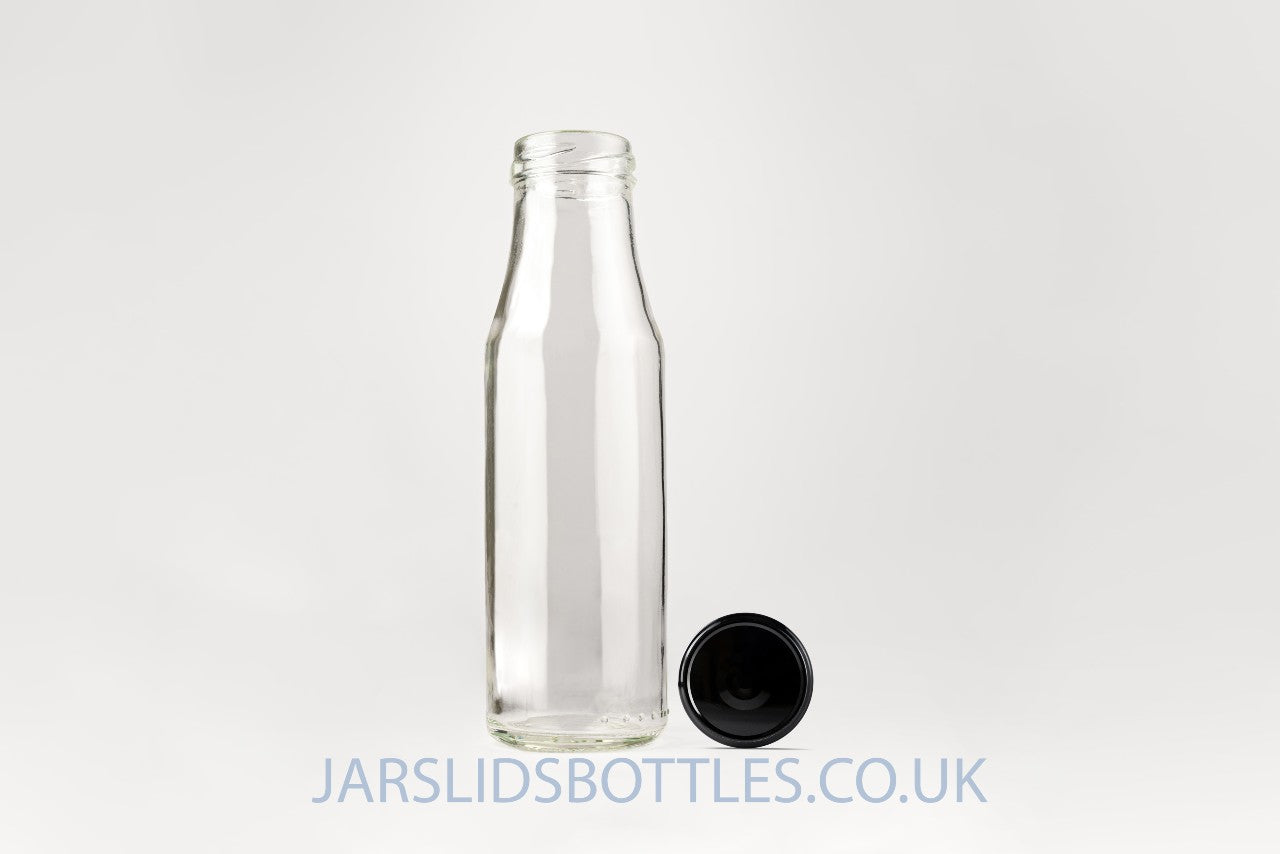 200ml Glass Milk Bottle black lids