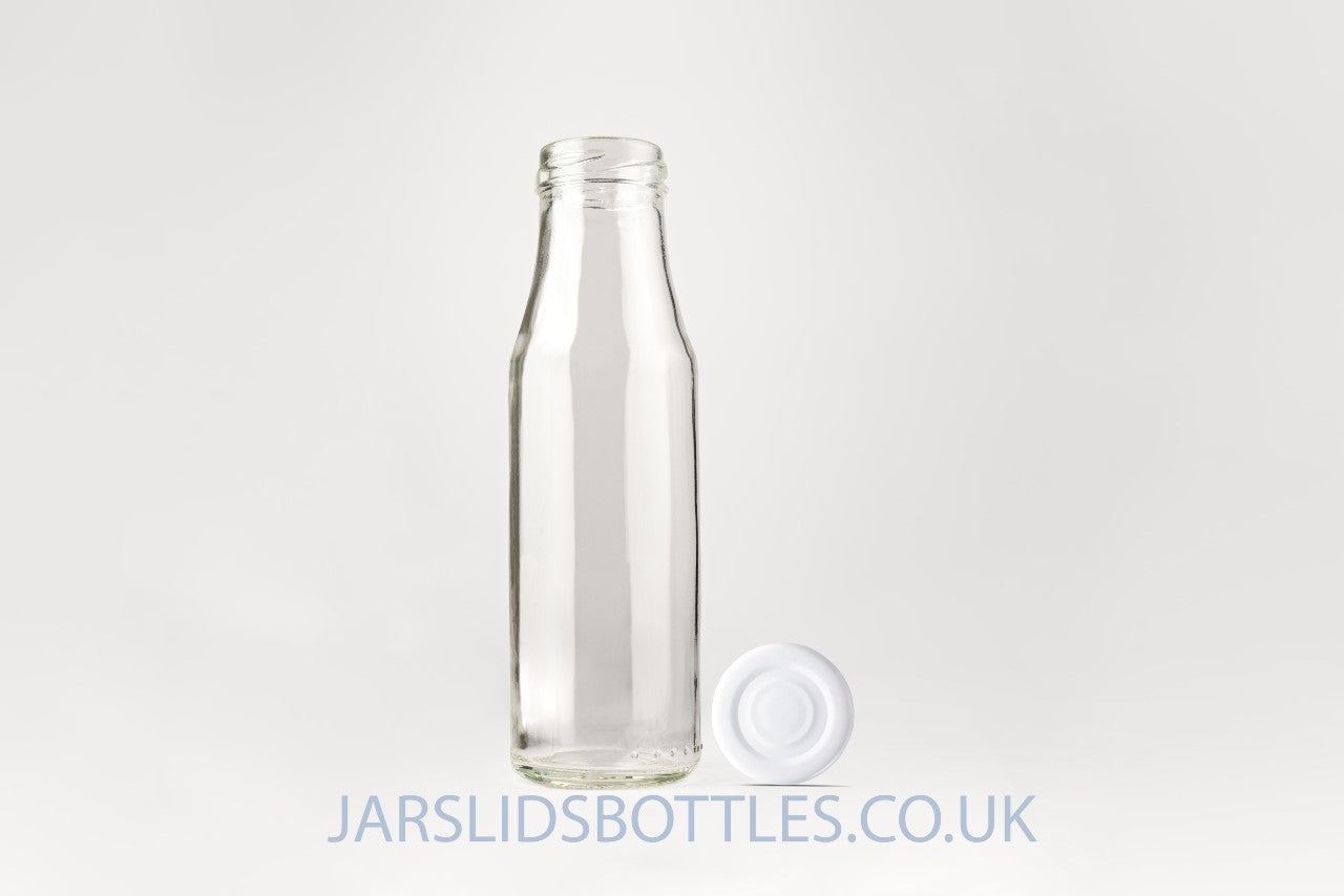 200ml Glass Milk Bottle white lids