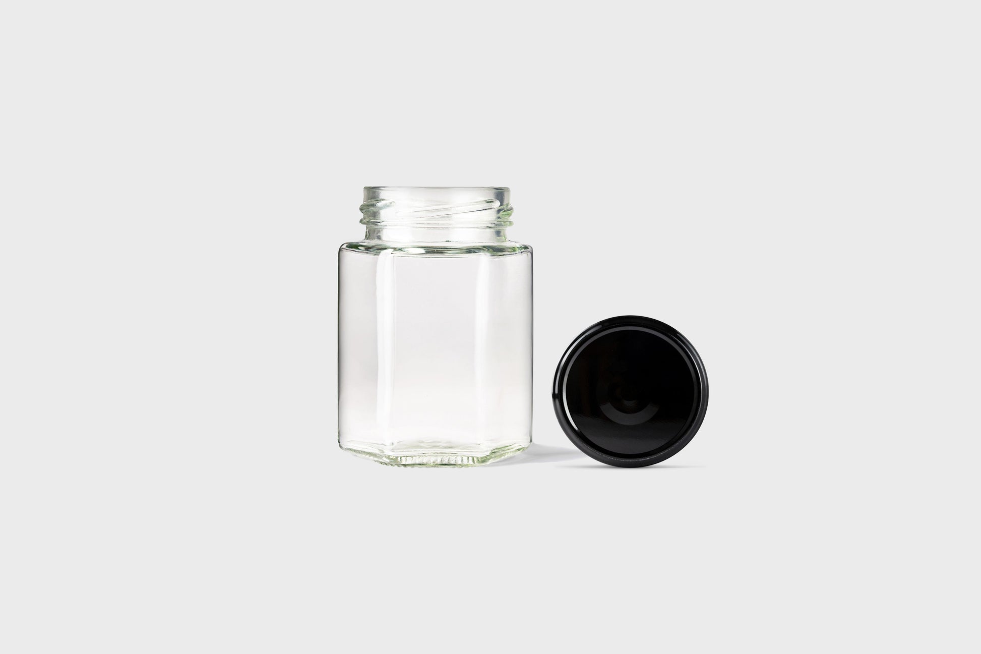 Glass Jar 55ml Hexagonal black lid