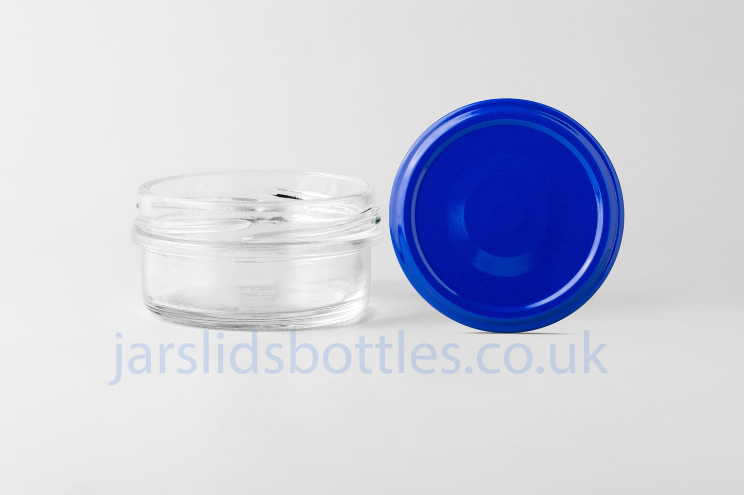65ml low profile squat glass jar blue lid 