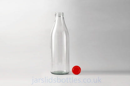 Glass milk bottle 1.0 L. Lids included.