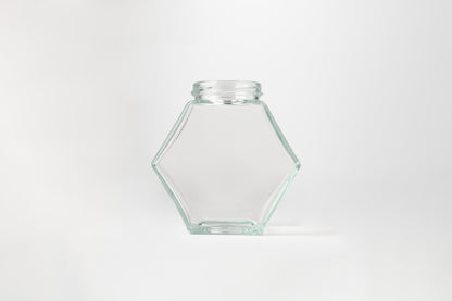 Glass Hexagon Jar 280ml Honey