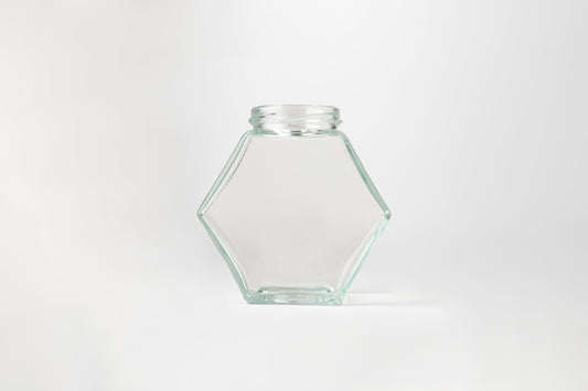 Glass Hexagon Jar 280ml Honey