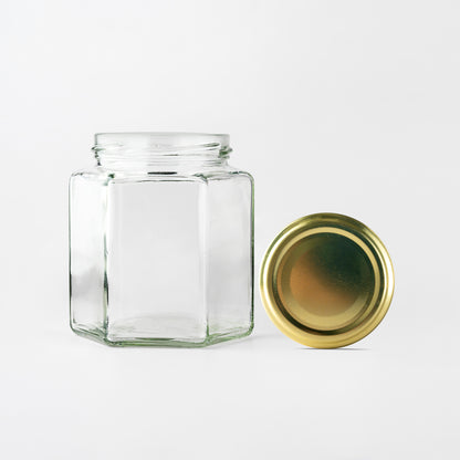 Glass Jar 1lb 390ml Hexagonal gold lid