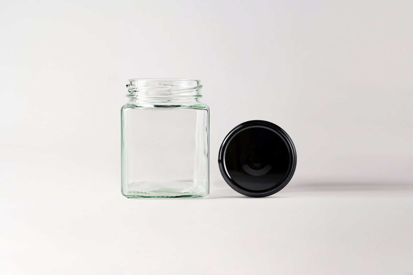 Glass Jar 280ml Square black lids