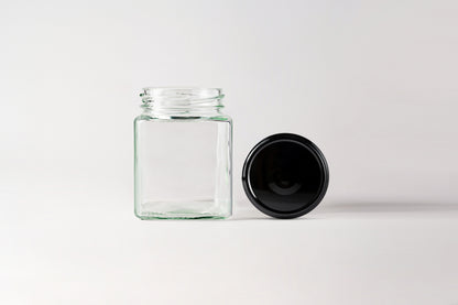 Glass Jar 280ml Square black lids