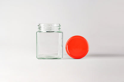 Glass Jar 280ml Square red lids