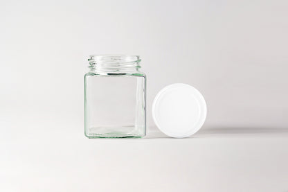Glass Jar 280ml Square white  lids