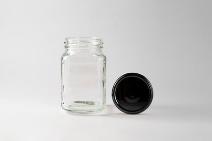 Glass Jar 300ml Square black lid