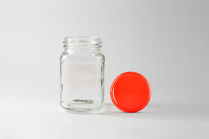 Glass Jar 300ml Square  red lid