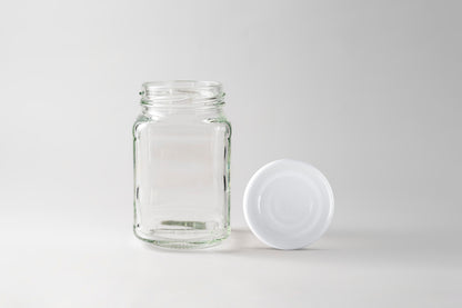 Glass Jar 300ml Square  white lid