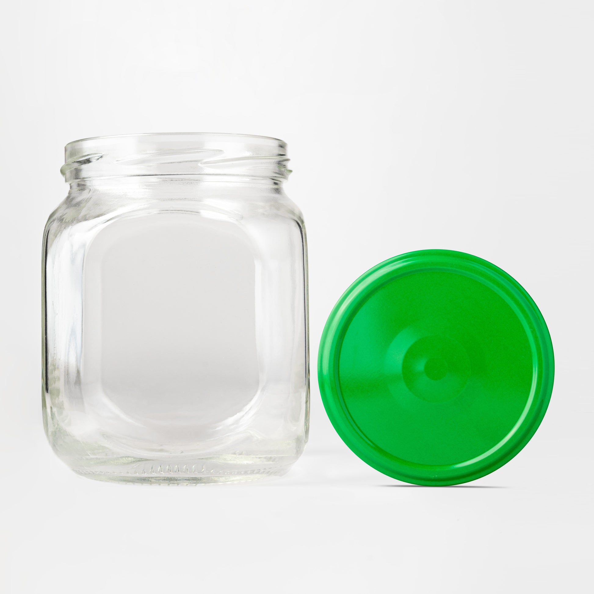 Glass Jar 580ml Square green lids