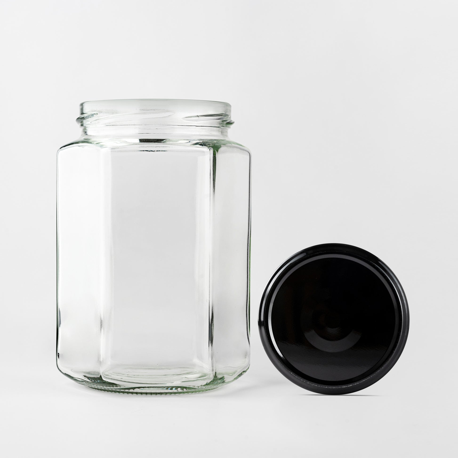 Glass Jar 770ml Hexagonal black lid