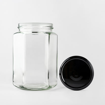 Glass Jar 770ml Hexagonal black lid