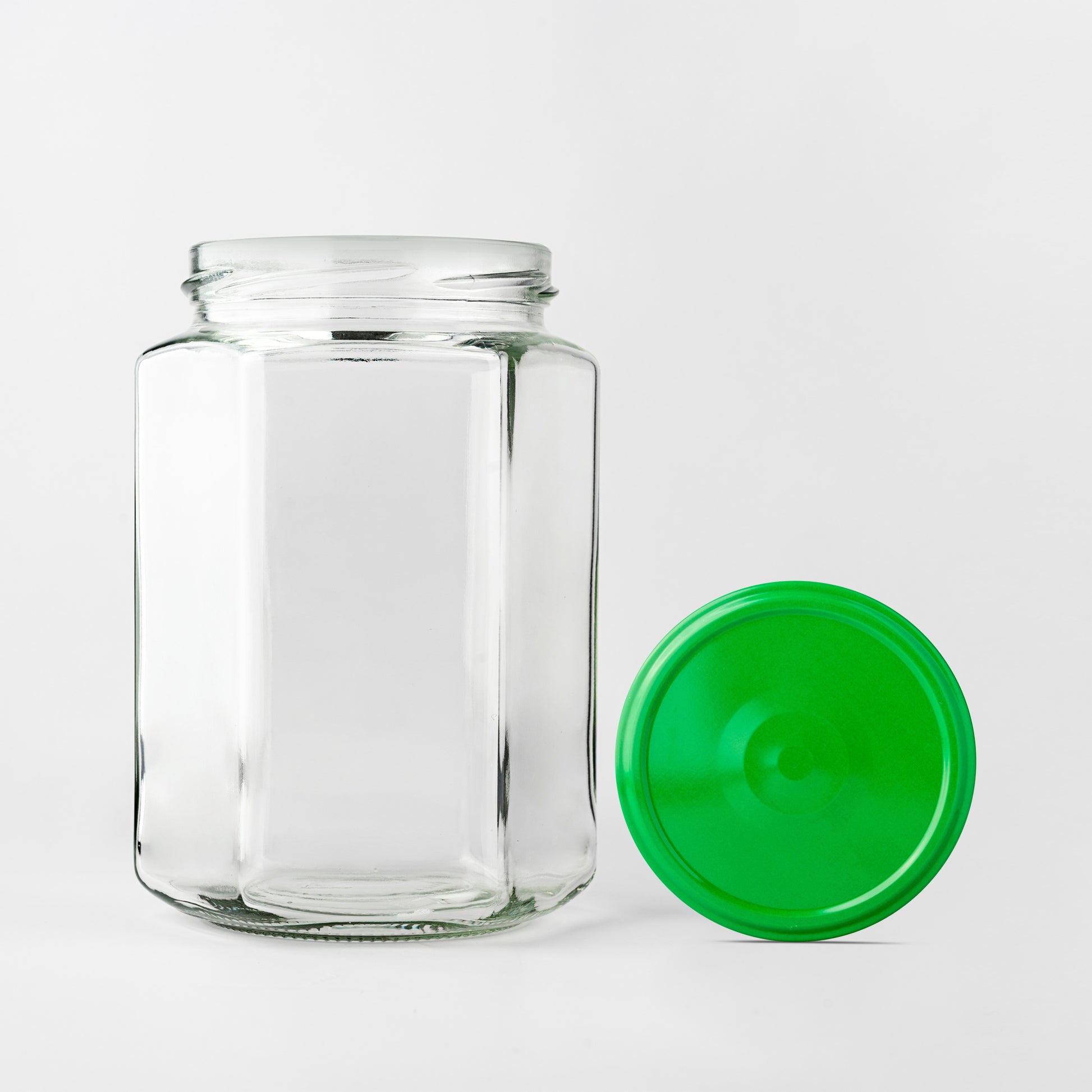 Glass Jar 770ml Hexagonal green lid  