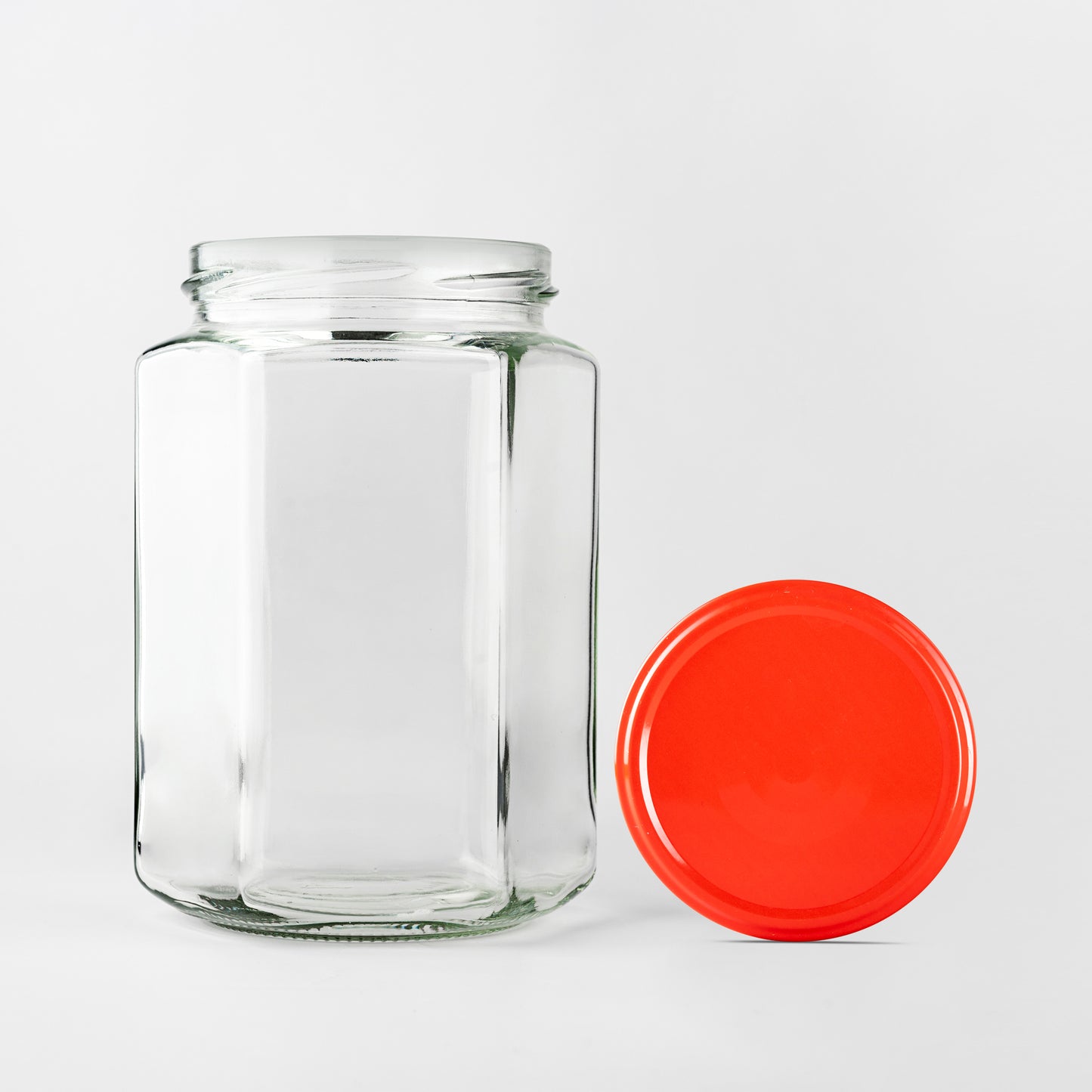 Glass Jar 770ml Hexagonal red lid 