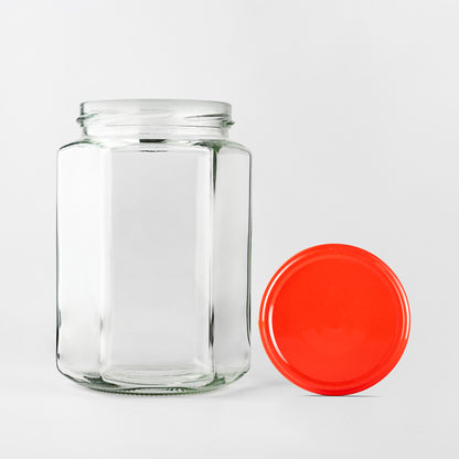Glass Jar 770ml Hexagonal red lid 