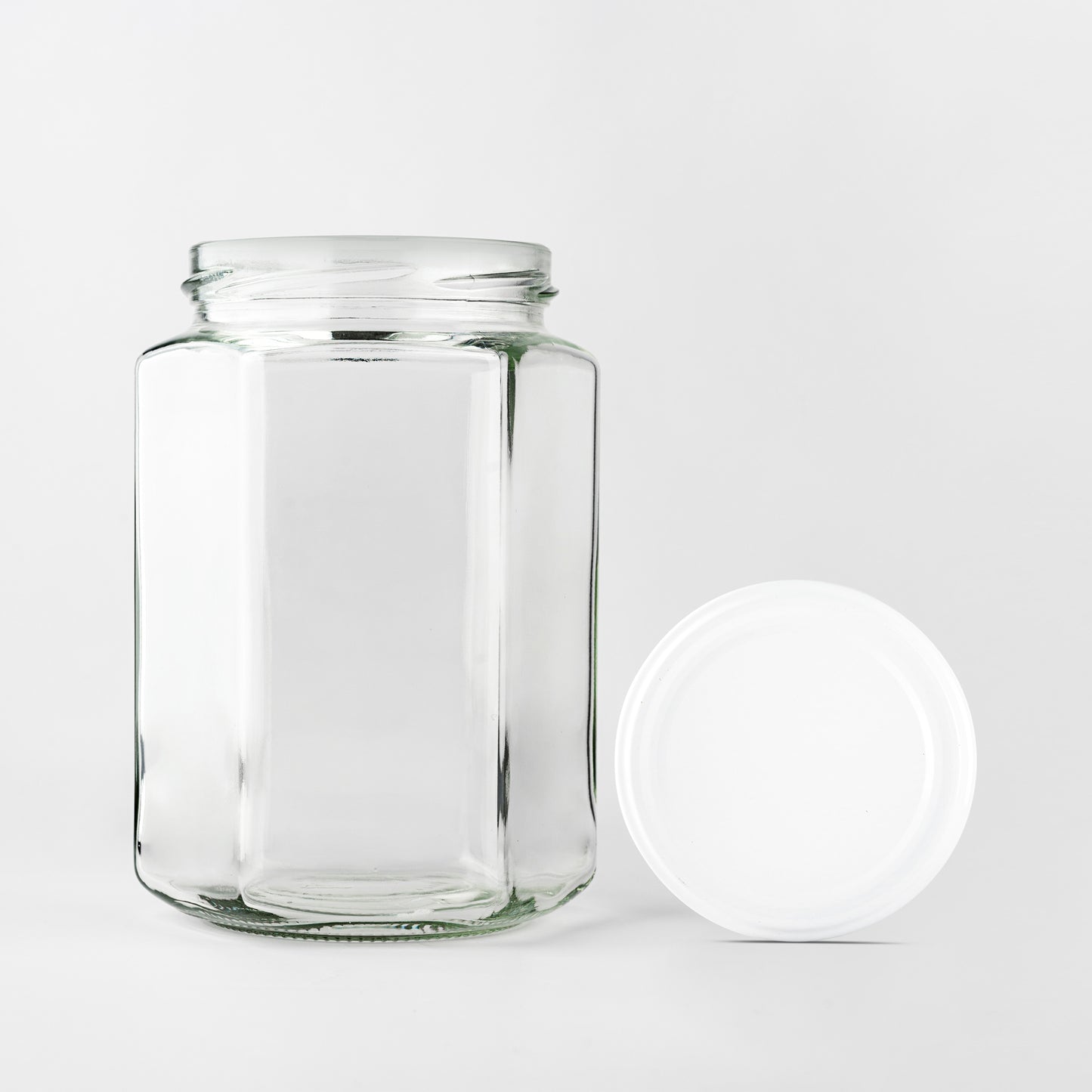 Glass Jar 770ml Hexagonal white lid 