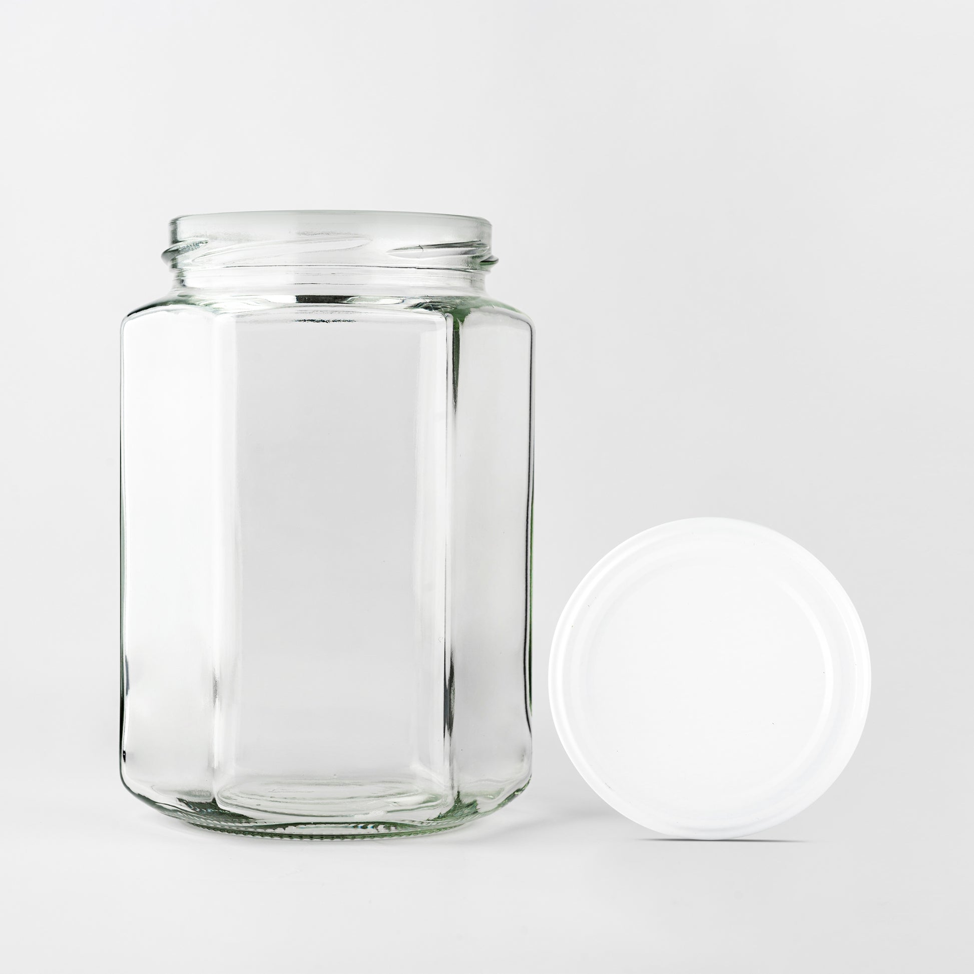 Glass Jar 770ml Hexagonal white lid 