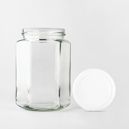 Glass Jar 770ml Hexagonal white lid 